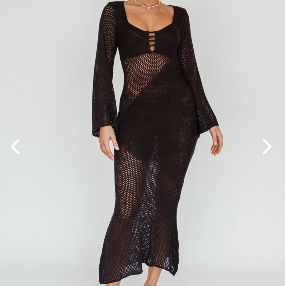 ZIZI LONG SLEEVE CROCHET MAXI DRESS BLACK size M/L brand new with tags